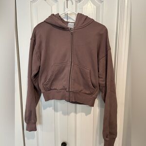 Mauve XS TNA Cozy Fleece Boyfriend Waist Zip Hoodie.